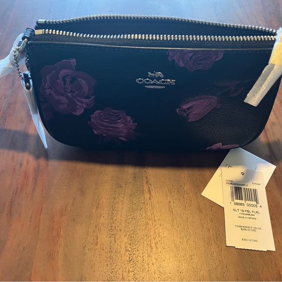 Coach Handbags - Coach Black and Purple Floral wristlet